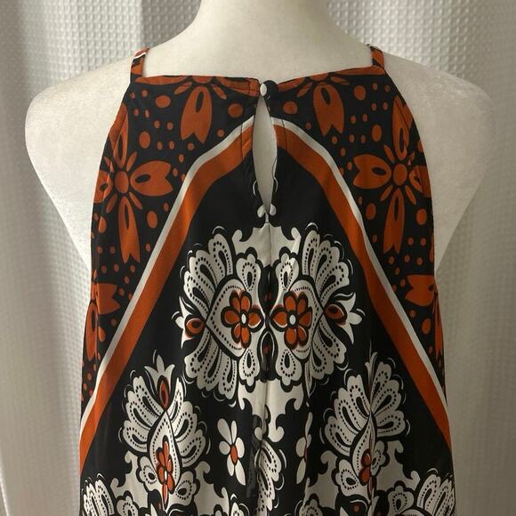 MSK Black Floral Asymmetrical Handkerchief Hem Halter Neck Boho Midi Dress 10 - Picture 4 of 12